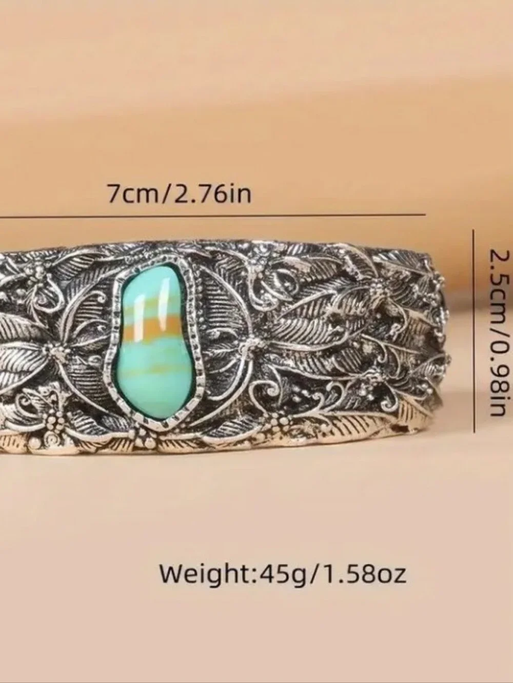 NEW! Turquoise Stone Silver-Tone Floral Cuff Bracelet OS